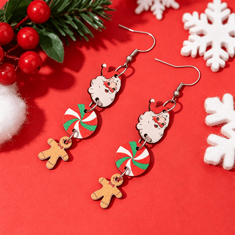 Creative Christmas-themed Wooden Dangle Earrings